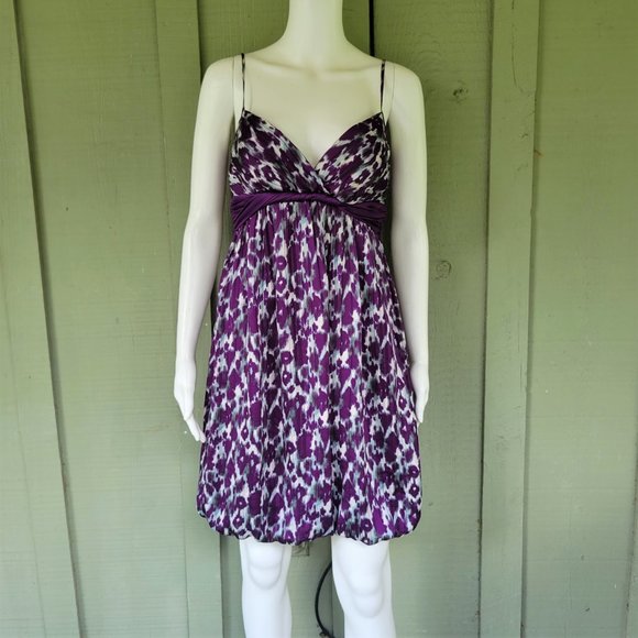 NWT MAX & CLEO Purple Print Bubble Hem Dress 4 - Picture 1 of 4
